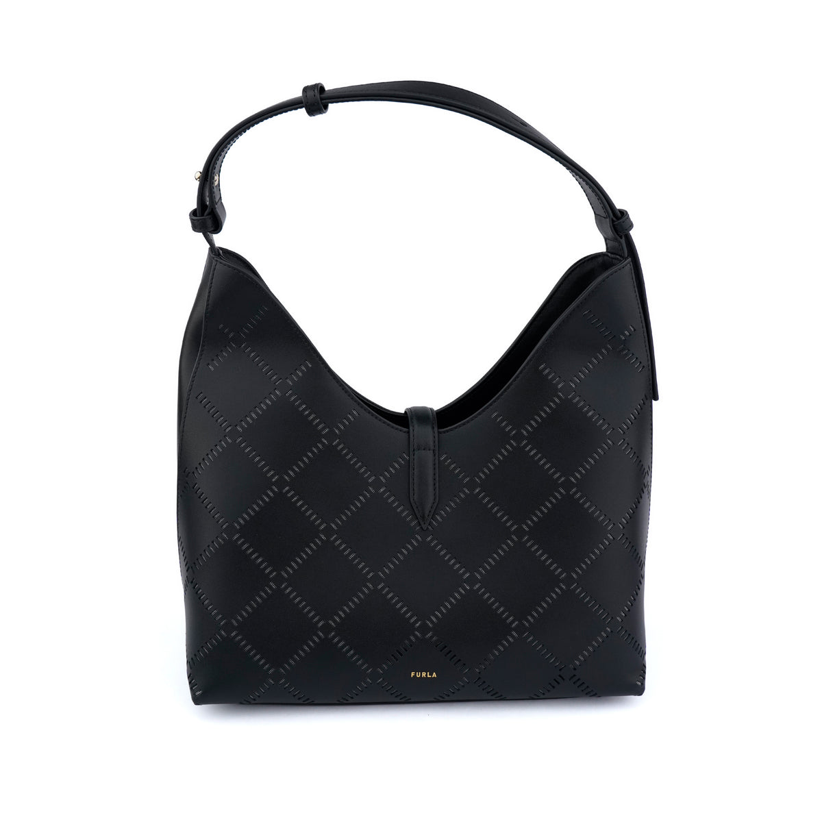 Geanta de umar Furla Goccia Medium Hobo – neagra