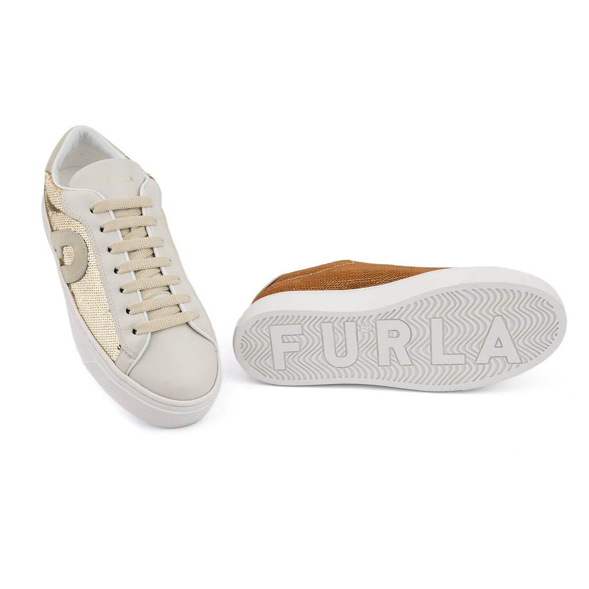 Sneakers Furla Enjoy Lace-Up din piele naturală – Marshmallow