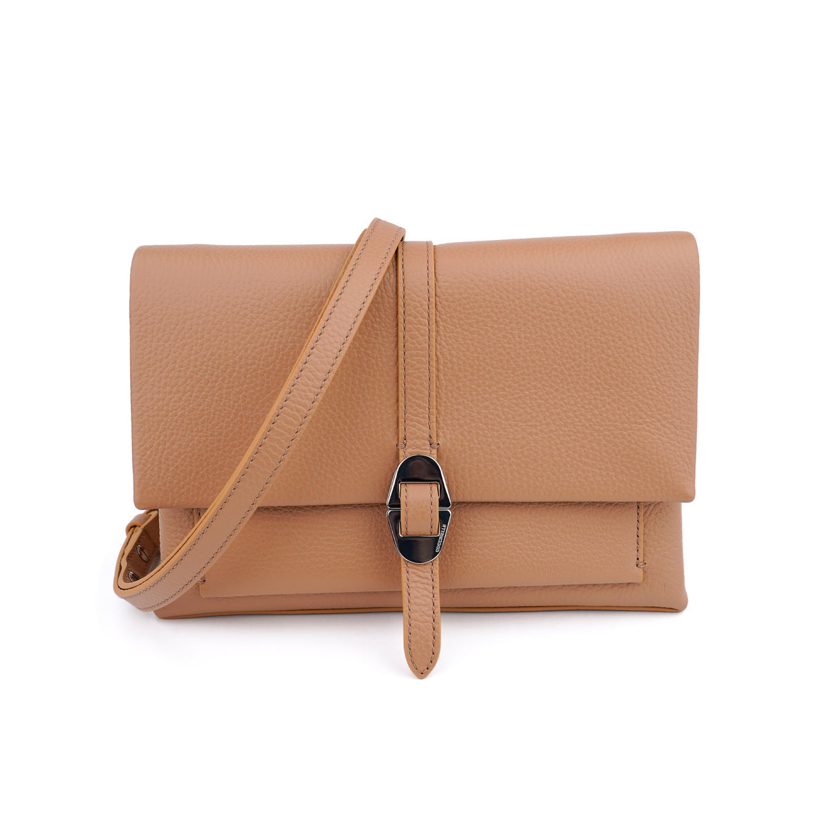 Geanta Coccinelle Dorian Small Bej – Crossbody cu Bareta Detasabila si Clutch
