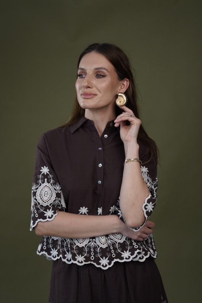 Compleu CIVICO din bumbac cu broderie Mirella
