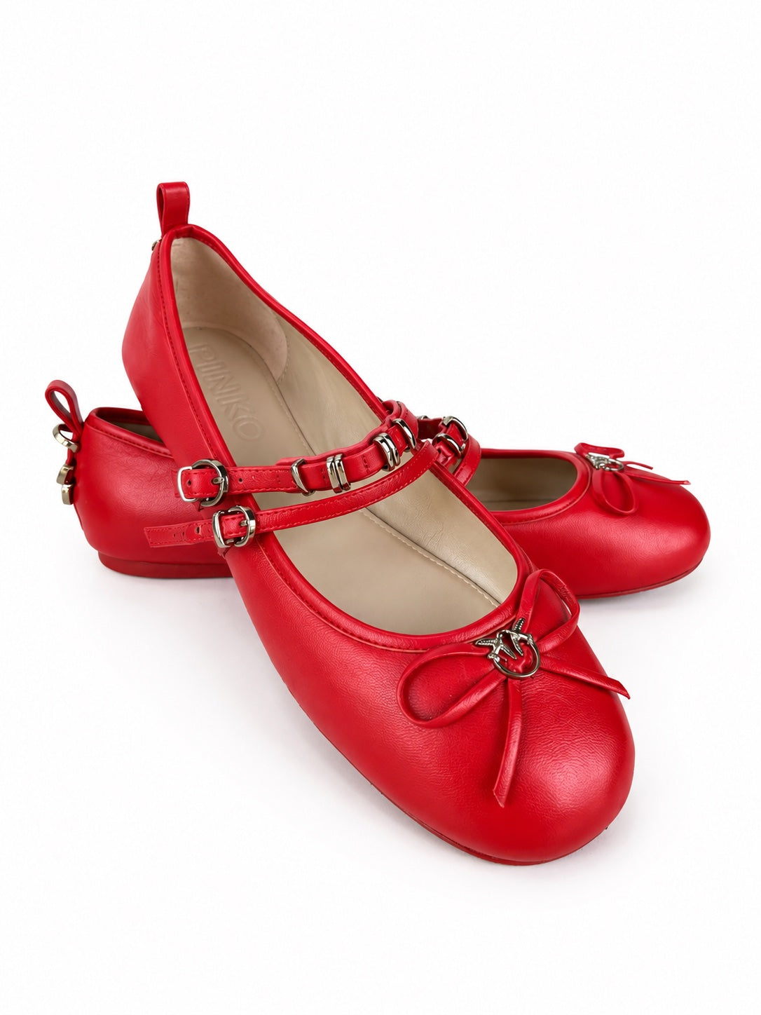 Pinko, balerini Pinko cu barete duble și fundă decorativă – Roșu