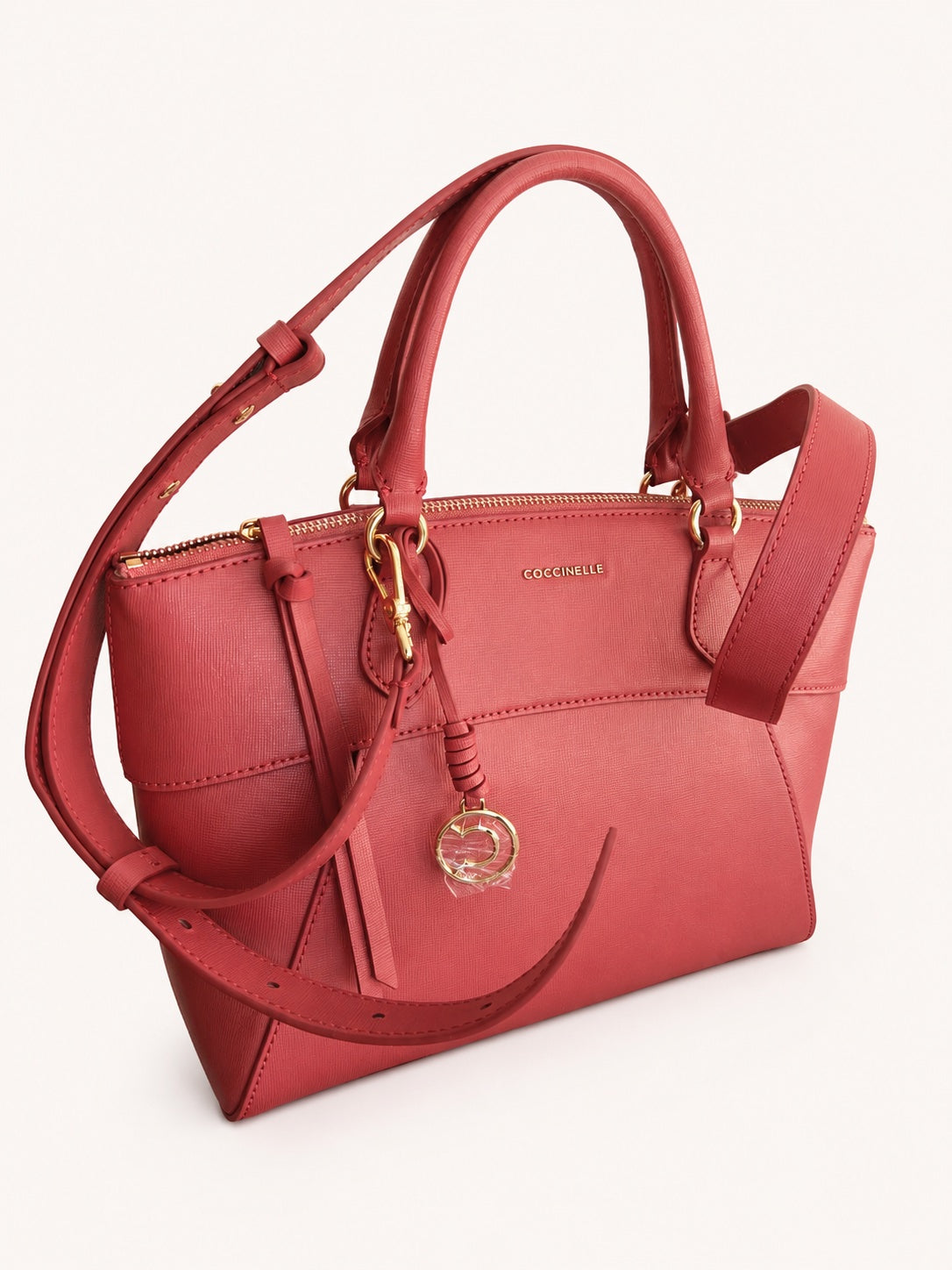 Geantă Tote Coccinelle Lea din piele saffiano – Coral Pink