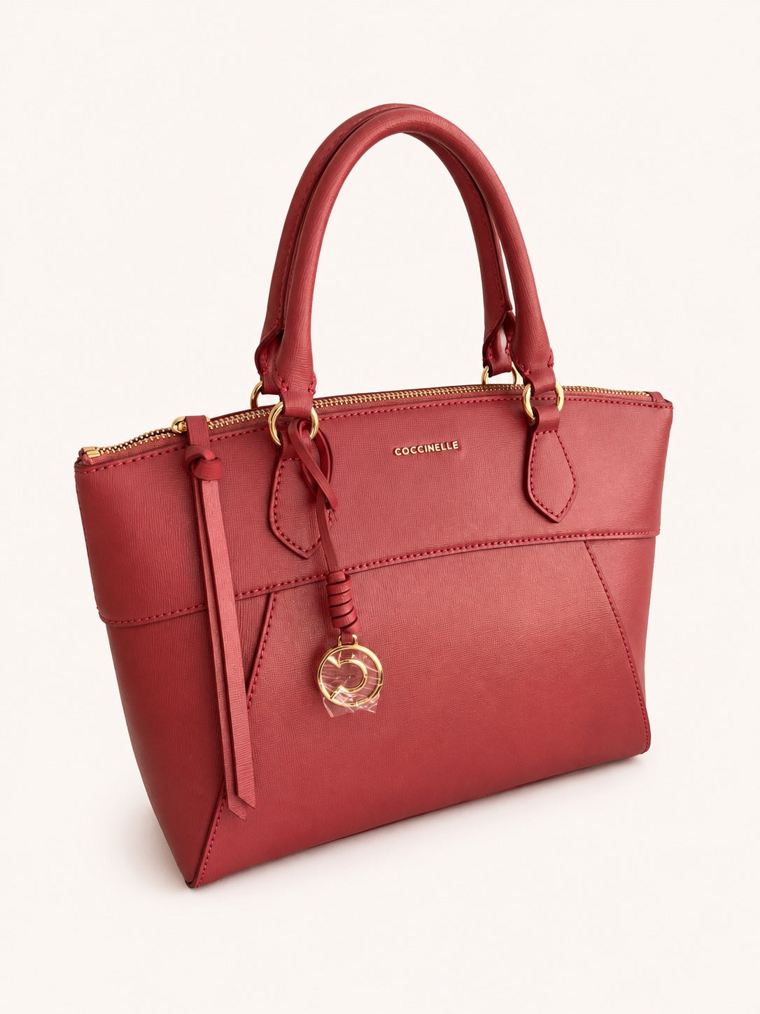 Geantă Tote Coccinelle Lea din piele saffiano – Coral Pink