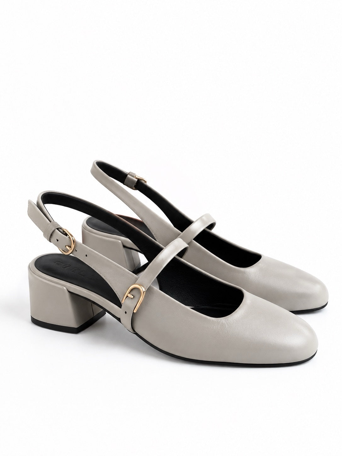 Pantofi Furla Mary Jane damă slingback din piele cu toc – Gri deschis