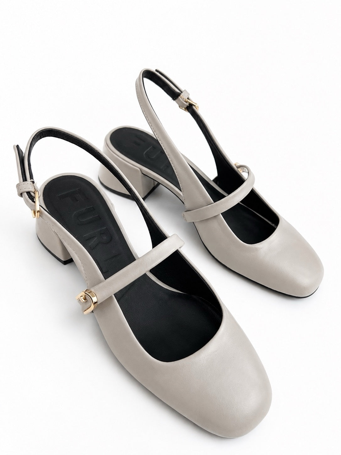 Pantofi Furla Mary Jane damă slingback din piele cu toc – Gri deschis
