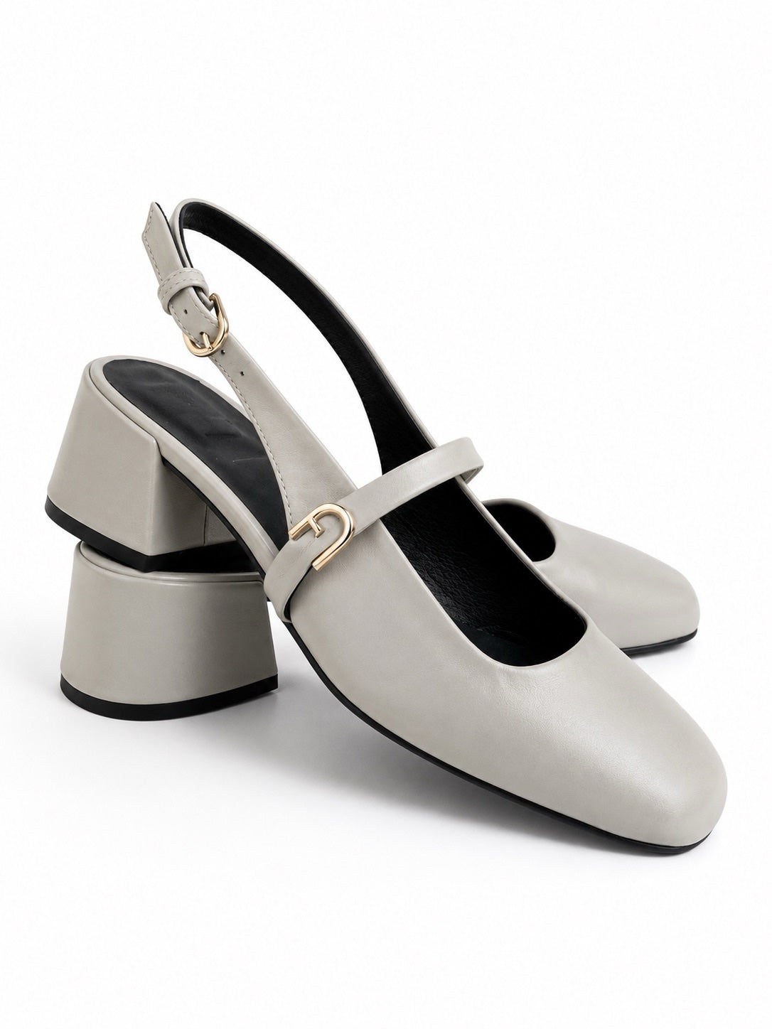 Pantofi Furla Mary Jane damă slingback din piele cu toc – Gri deschis