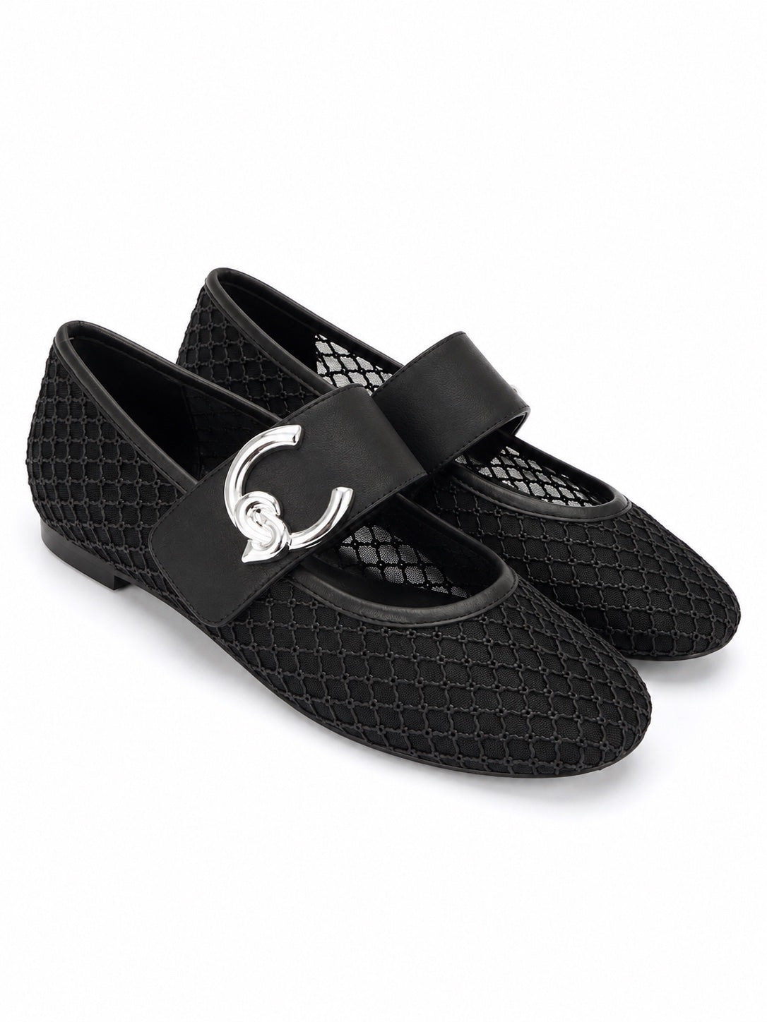 Balerini Coccinelle damă din mesh, cu accesorii din piele naturală