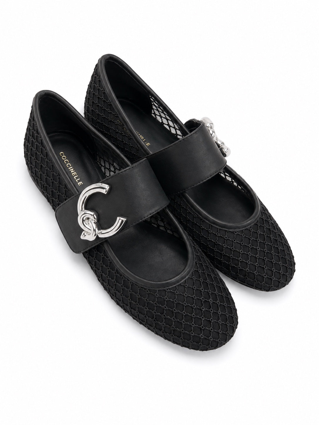 Balerini Coccinelle damă din mesh, cu accesorii din piele naturală