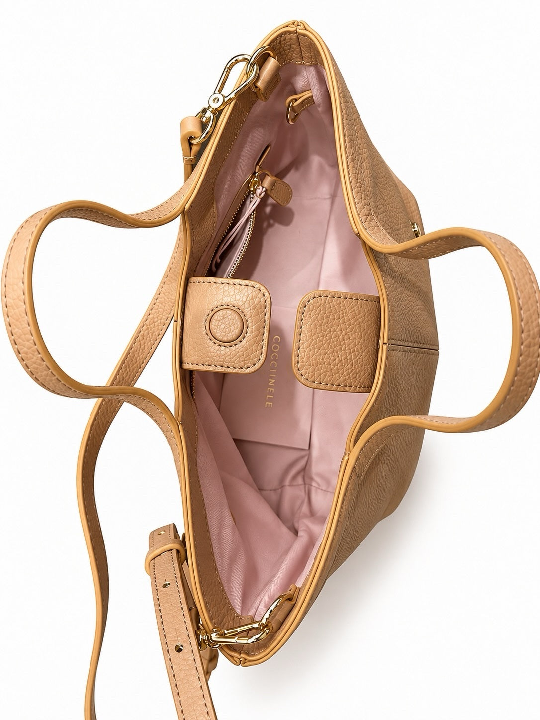Geantă Coccinelle Babe Tote Small din Piele Naturală – Camel