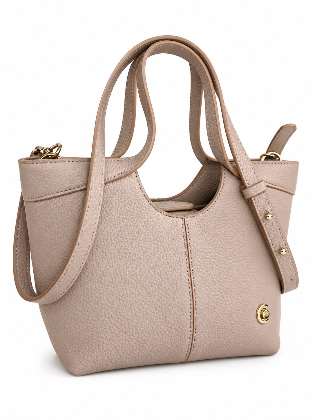 Geantă Coccinelle Babe Tote Small din Piele Naturală – Taupe