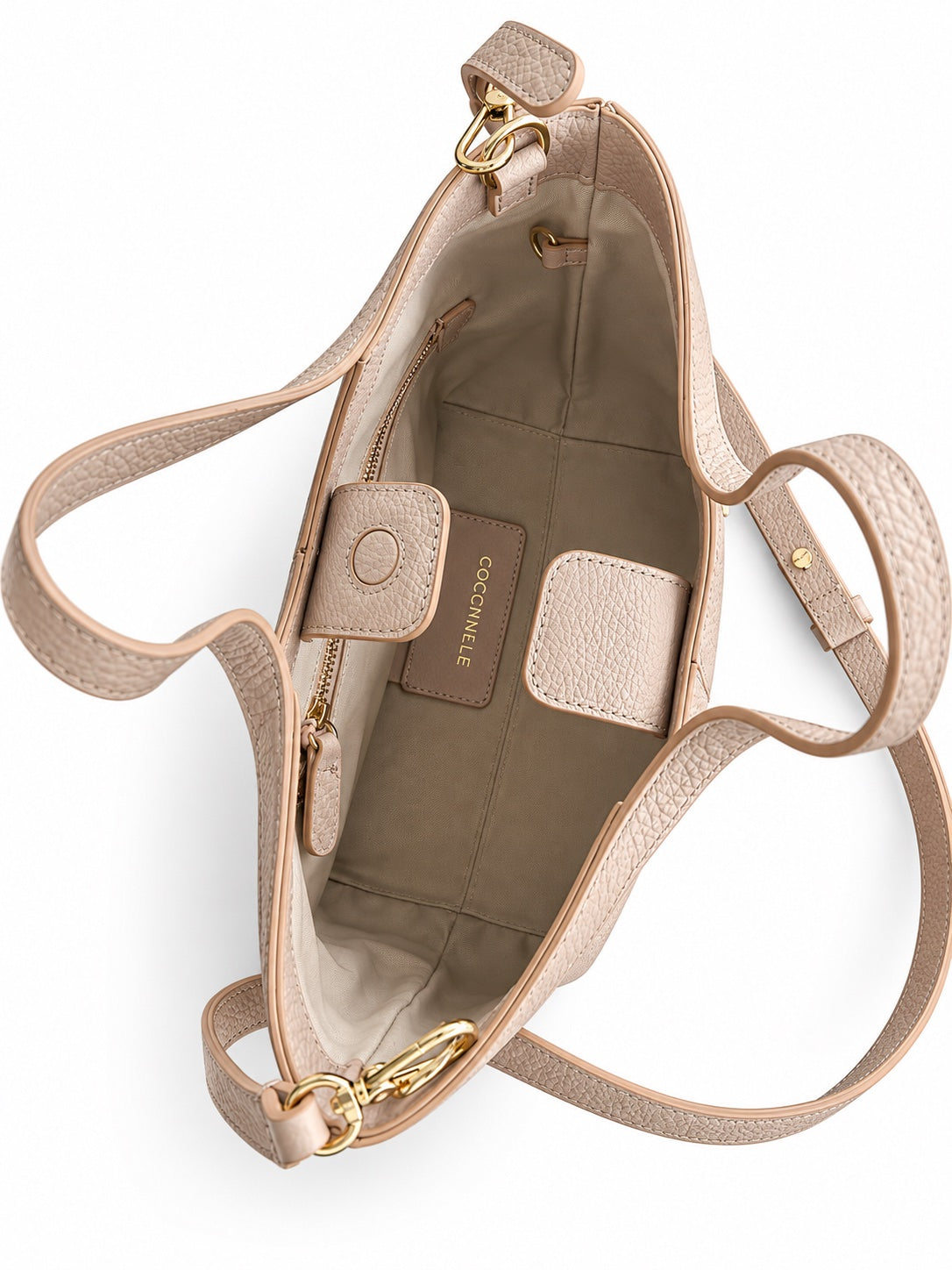 Geantă Coccinelle Babe Tote Small din Piele Naturală – Taupe