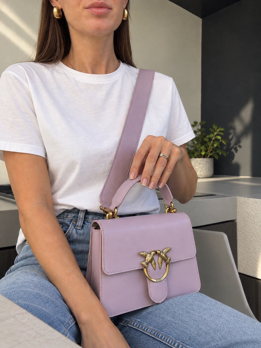 Geantă Pinko Mini Love Bag One Top Handle Light din Piele Naturală – Lila