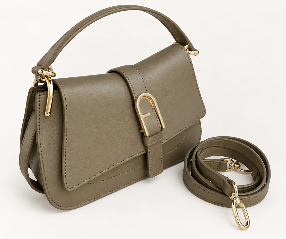 Geantă de Umăr Furla Flow Small din Piele Naturală – Kaki