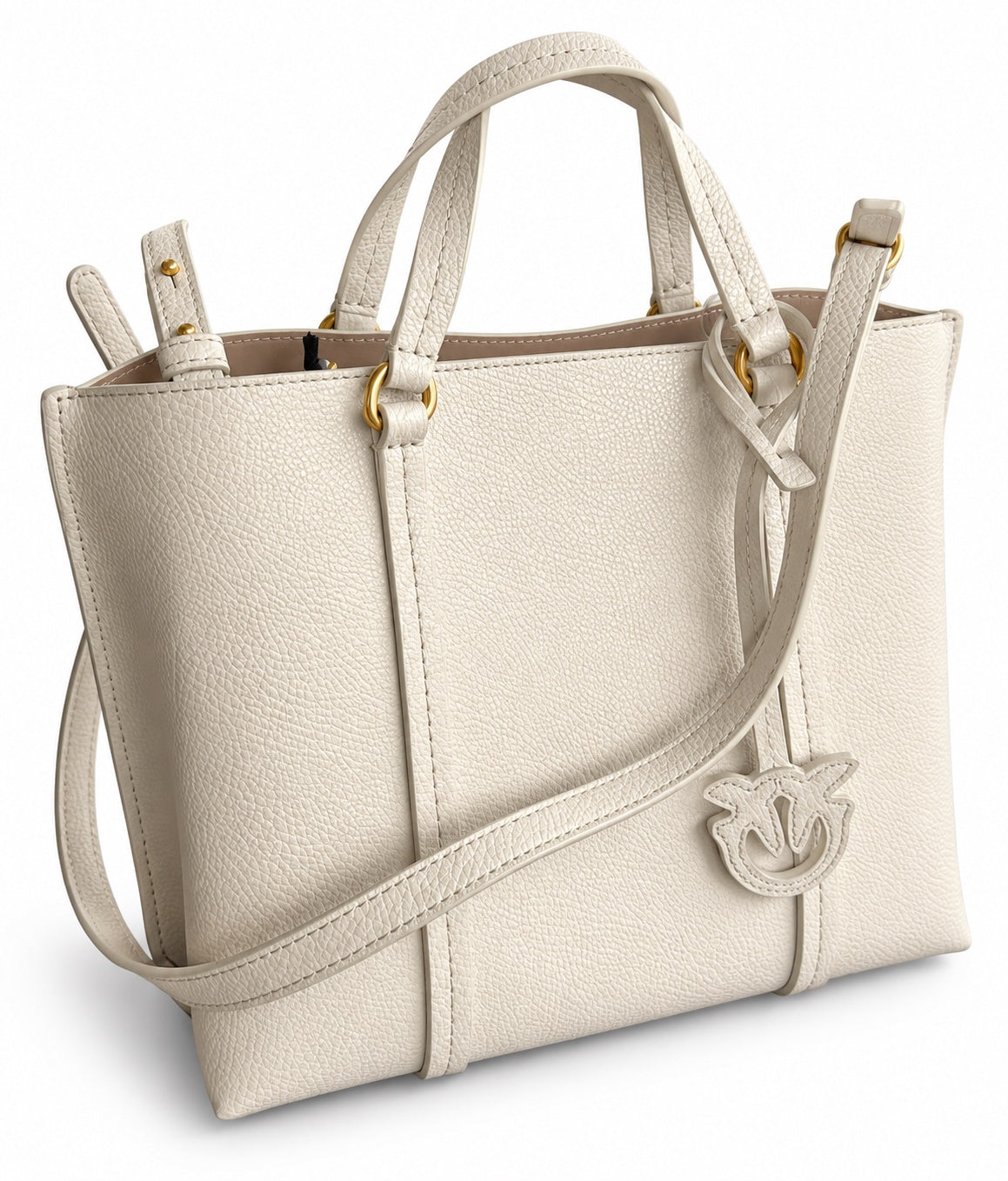 Geantă Pinko Carrie Small Tote din Piele – Ivory