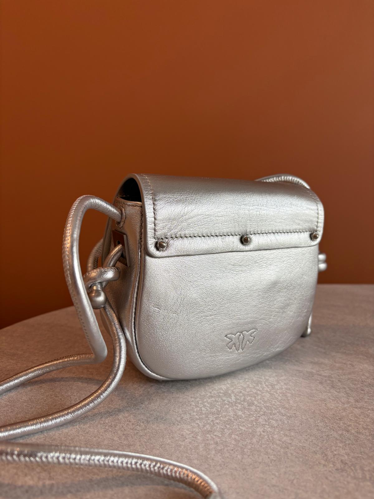 Geanta Pinko Saddle micro silver