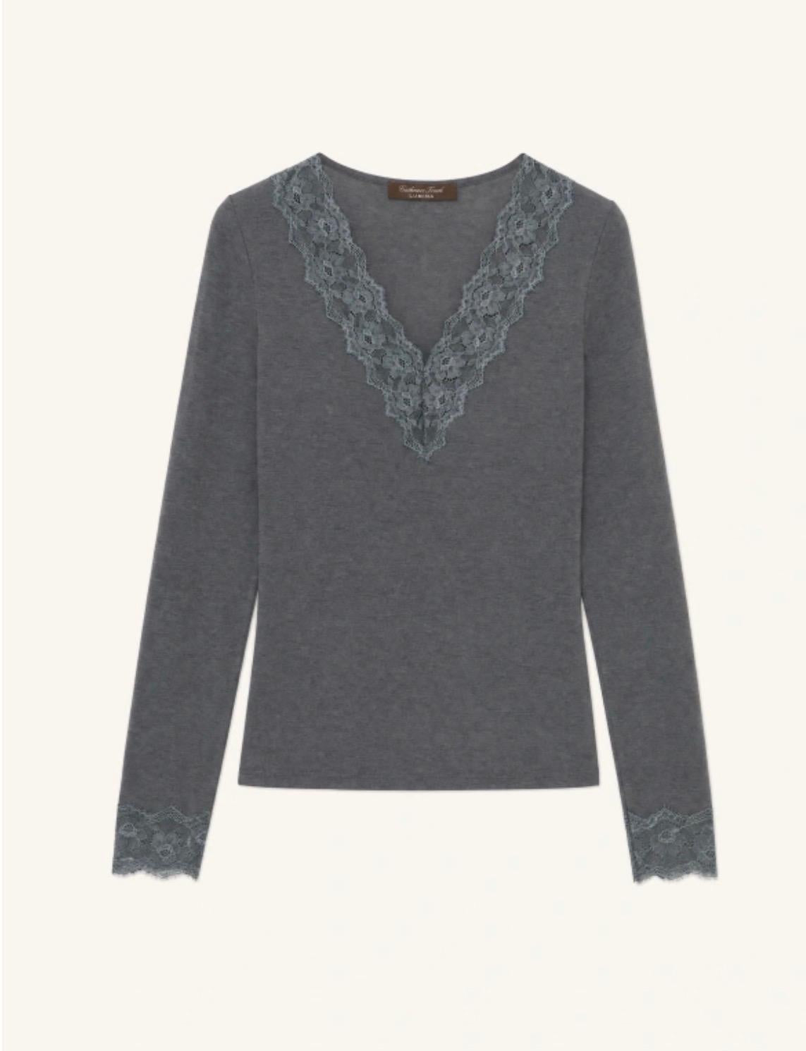 Bluza din casmir gri cu dantela Lumina