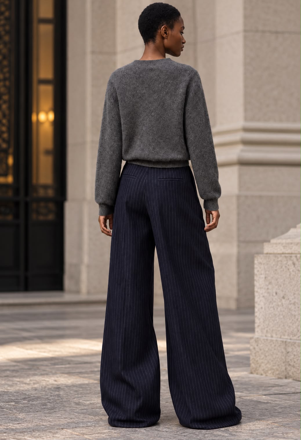 Pantalon din amestec de lana, cu dungi fine Lumina