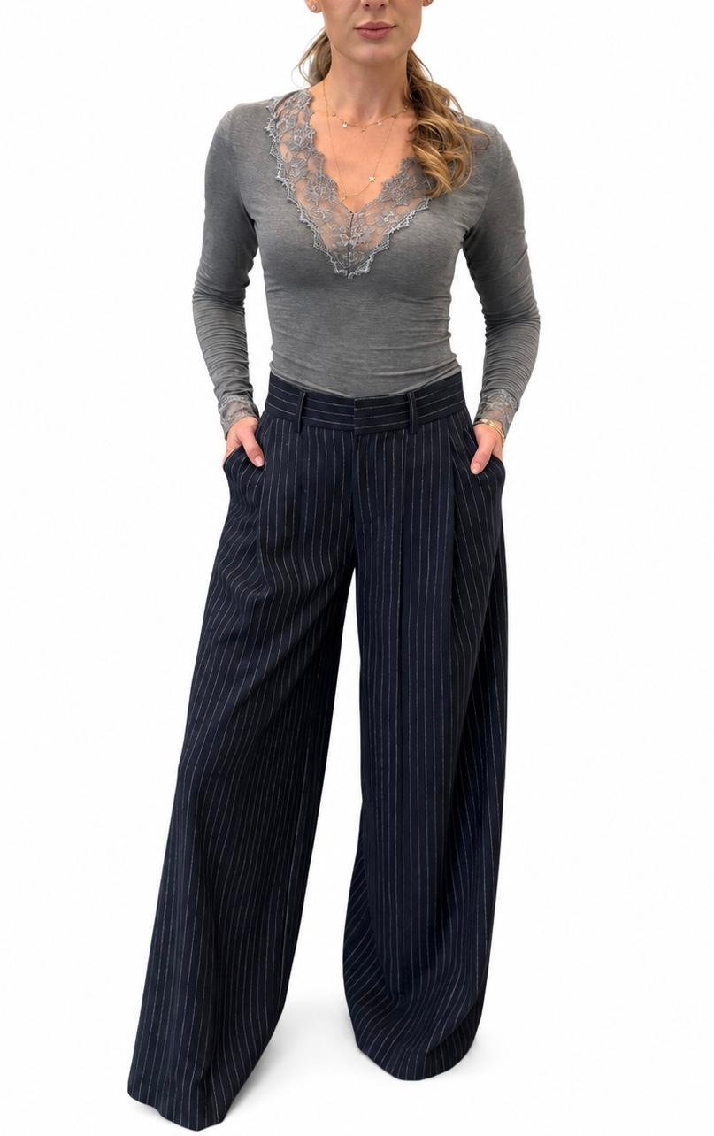 Pantalon din amestec de lana, cu dungi fine Lumina
