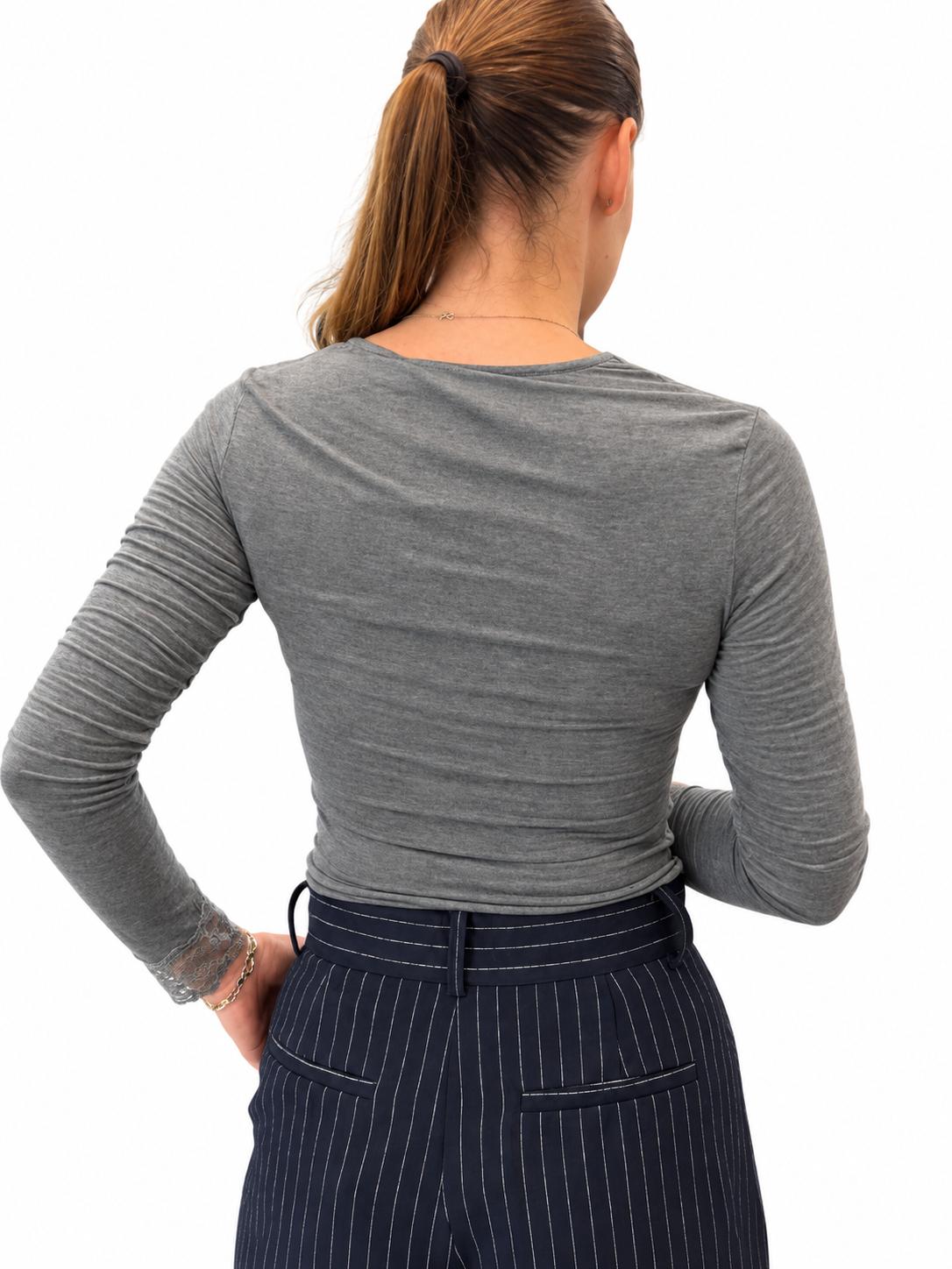 Bluza din casmir gri cu dantela Lumina