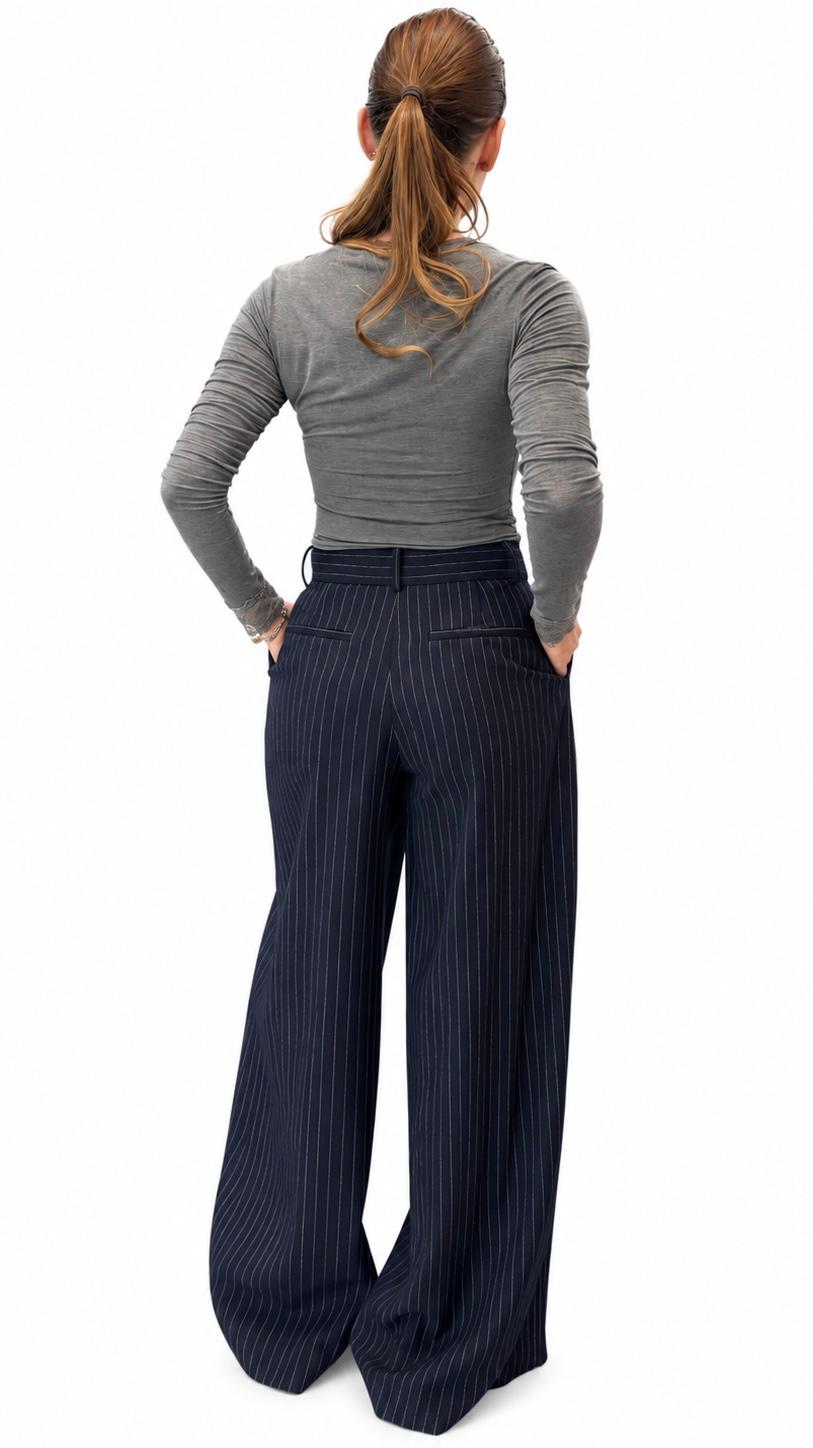 Pantalon din amestec de lana, cu dungi fine Lumina